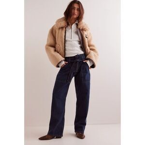 NWT FREE PEOPLE | WE THE FREE Blue Jay Belted Boyfriend Baggy Jeans Size 28